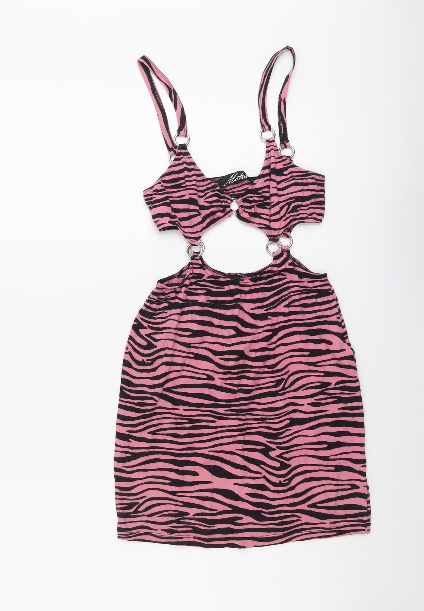 Motel Womens Pink Animal Print Cotton Bodycon Size XS V-Neck Pullover - Tiger Pattern