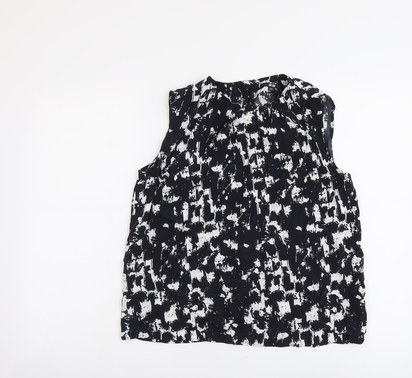 Uniqlo Womens Black Geometric Viscose Basic Tank Size XS Round Neck