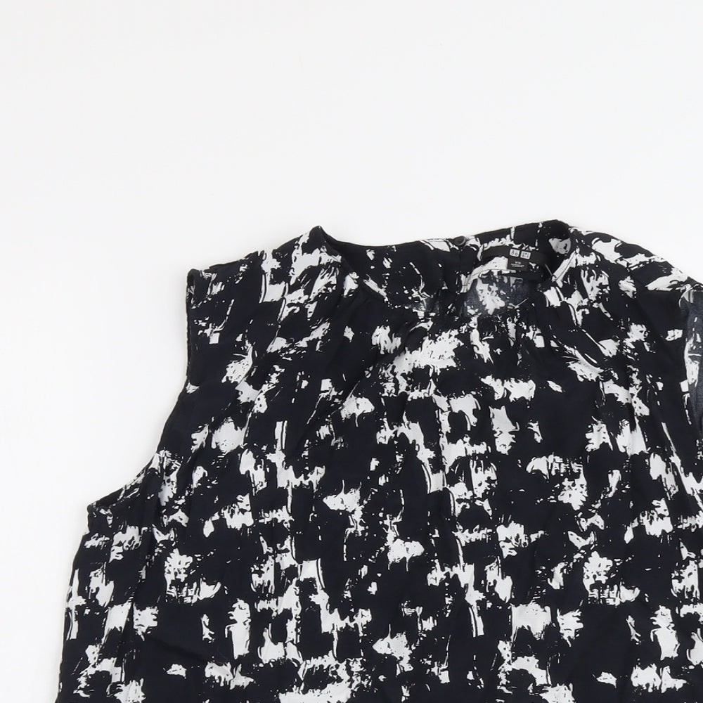 Uniqlo Womens Black Geometric Viscose Basic Tank Size XS Round Neck