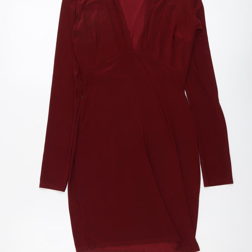 Boohoo Womens Red Polyester Bodycon Size 8 V-Neck Pullover