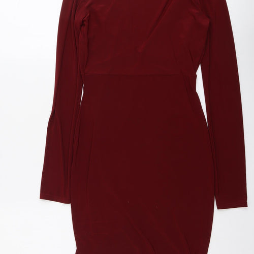 Boohoo Womens Red Polyester Bodycon Size 8 V-Neck Pullover