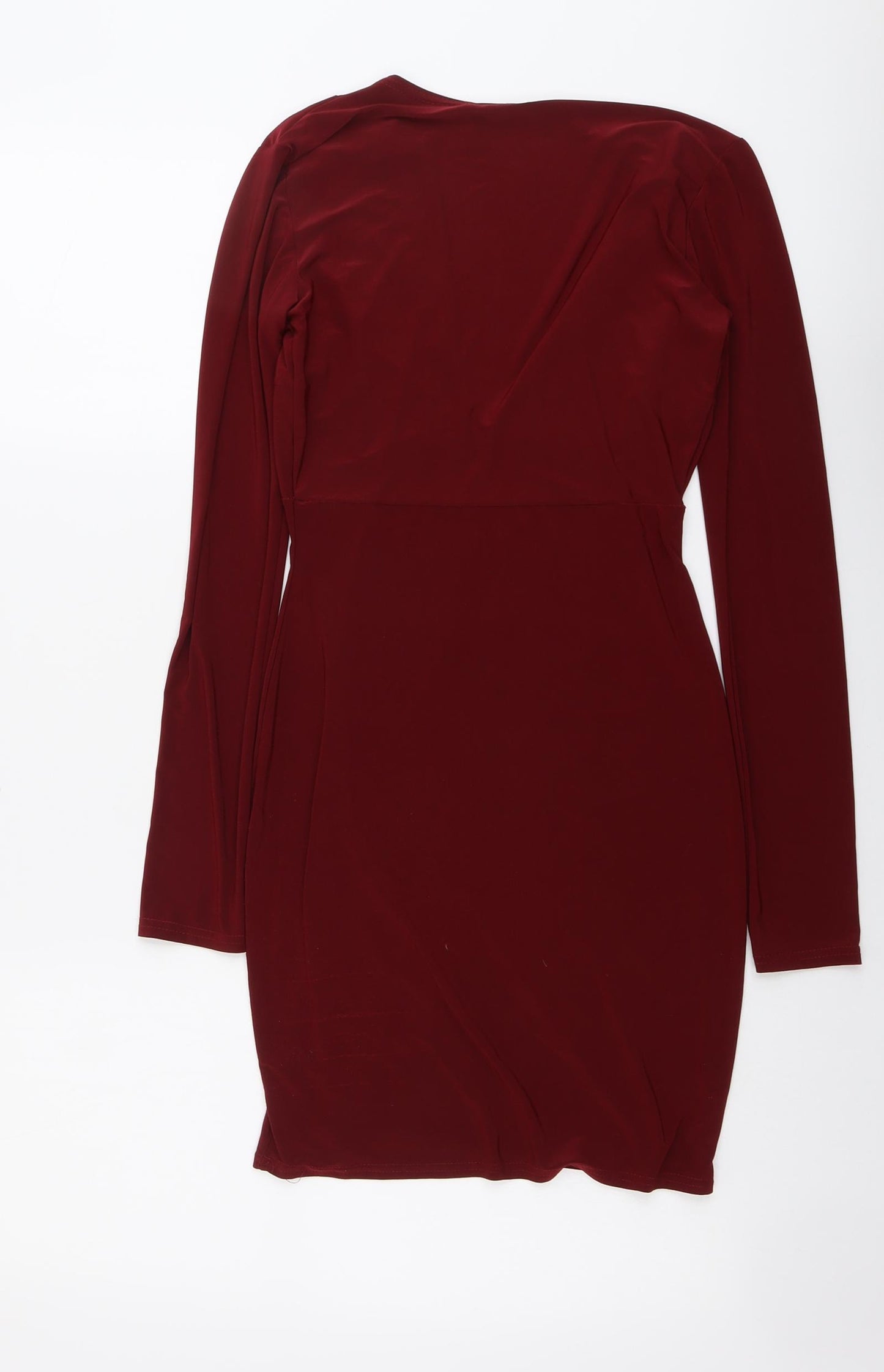 Boohoo Womens Red Polyester Bodycon Size 8 V-Neck Pullover