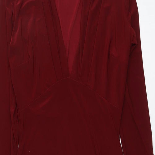 Boohoo Womens Red Polyester Bodycon Size 8 V-Neck Pullover