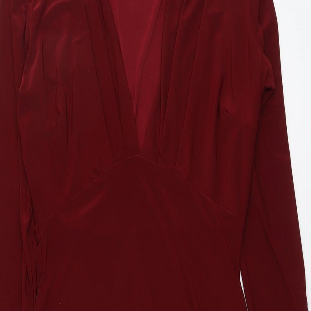 Boohoo Womens Red Polyester Bodycon Size 8 V-Neck Pullover