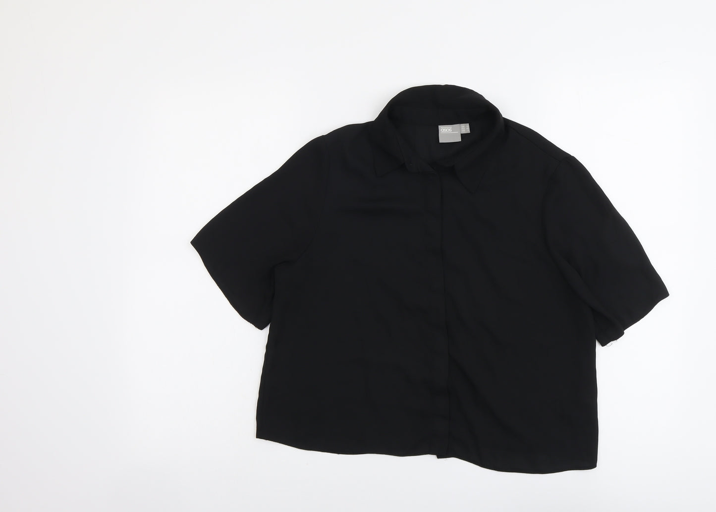 ASOS Womens Black Polyester Basic Button-Up Size 10 Collared