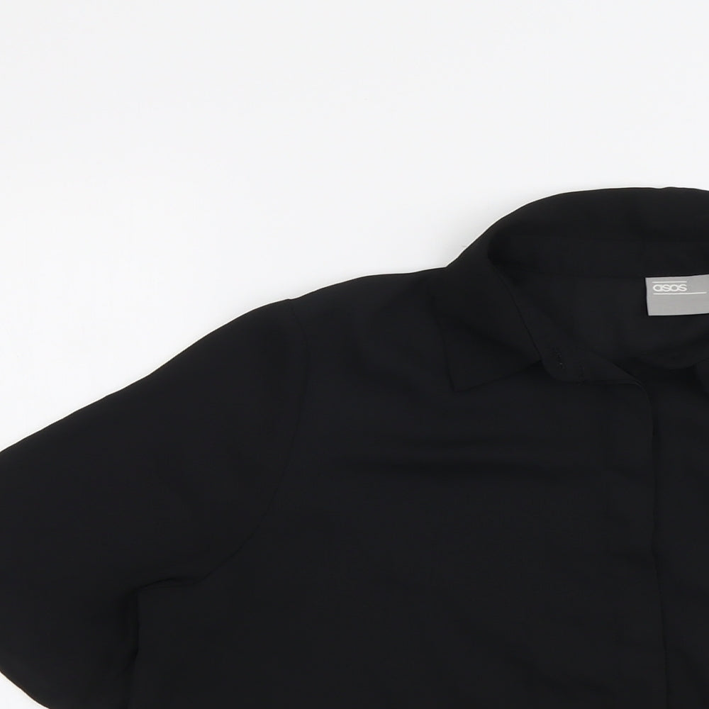 ASOS Womens Black Polyester Basic Button-Up Size 10 Collared