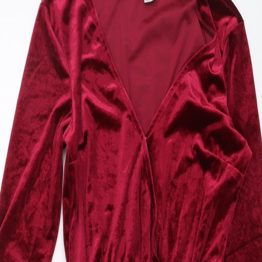 H&M Womens Red Polyester Fit & Flare Size 4 V-Neck Pullover
