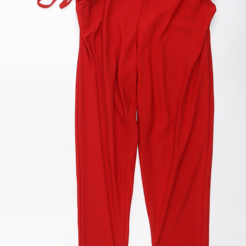 Boohoo Womens Red Polyester Cropped Trousers Size 14 L24 in Regular
