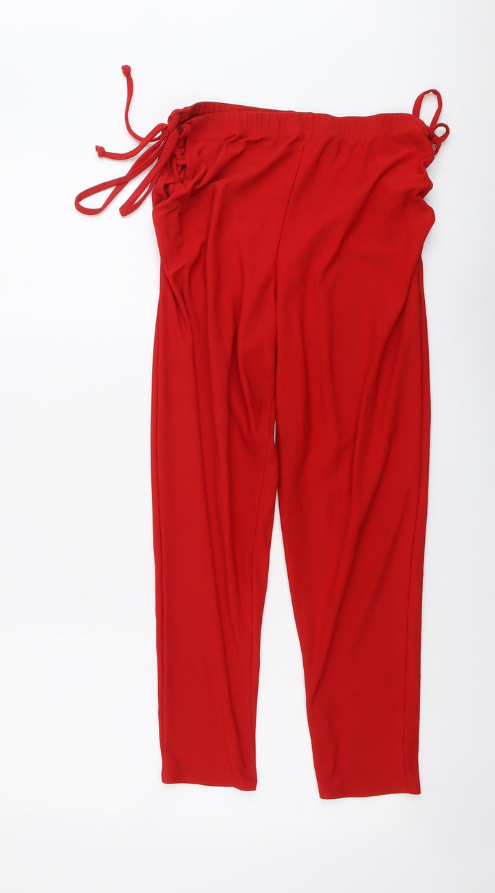 Boohoo Womens Red Polyester Cropped Trousers Size 14 L24 in Regular
