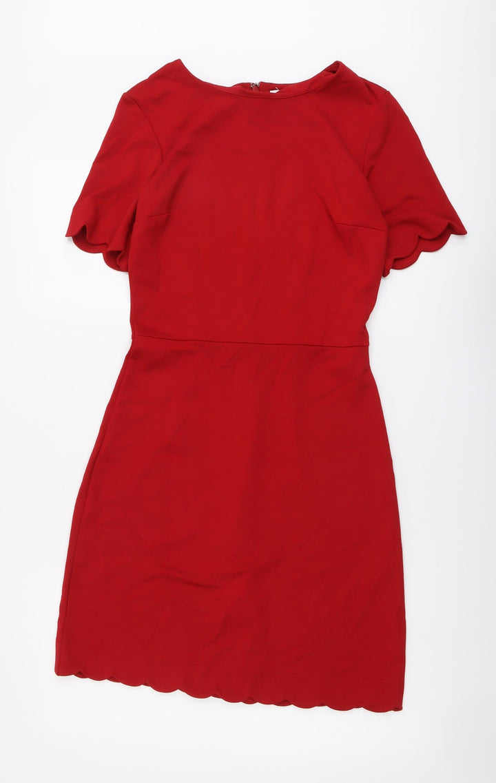 Warehouse Womens Red Viscose A-Line Size 10 Round Neck Zip
