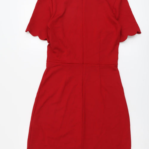 Warehouse Womens Red Viscose A-Line Size 10 Round Neck Zip