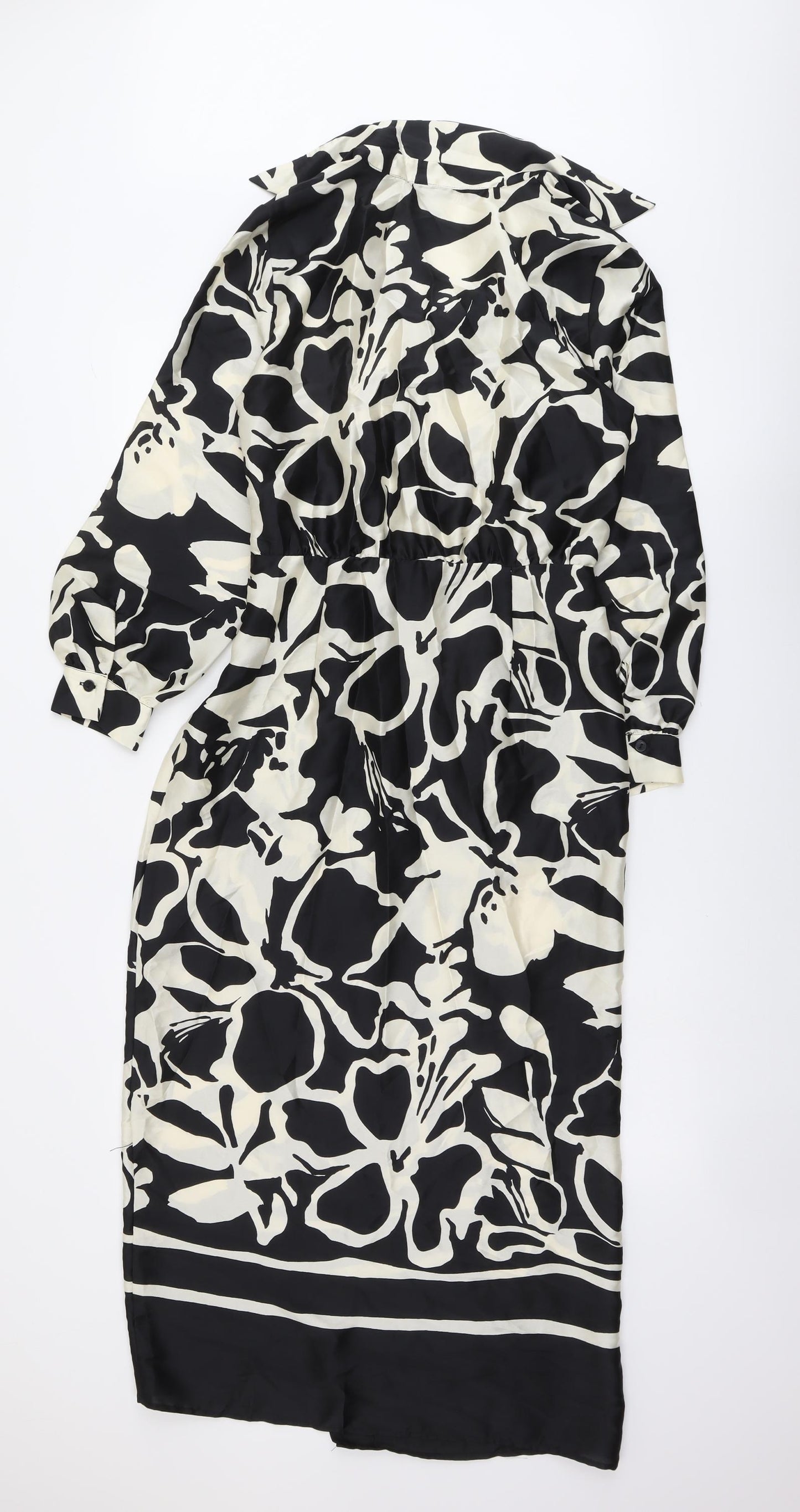 Zara Womens Black Floral Polyester Shirt Dress Size M Collared Zip