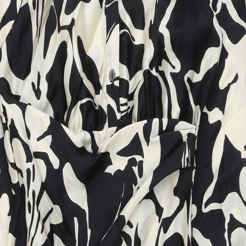 Zara Womens Black Floral Polyester Shirt Dress Size M Collared Zip
