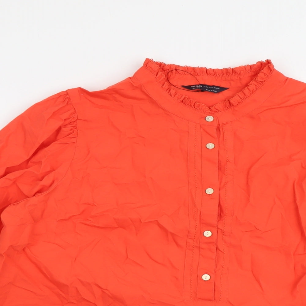 Marks and Spencer Womens Red Cotton Basic Button-Up Size 16 Mock Neck