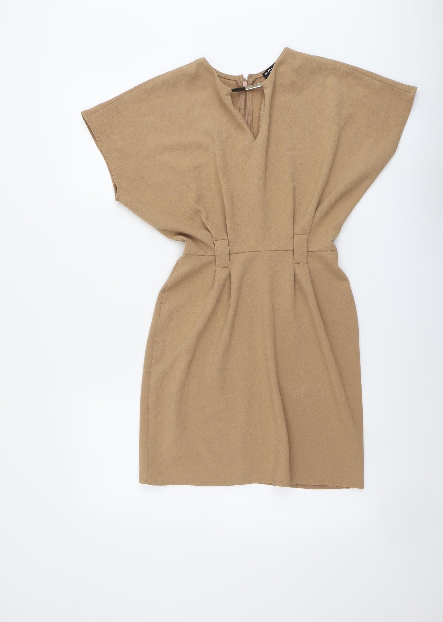 Select Womens Beige Polyester A-Line Size 6 V-Neck Zip