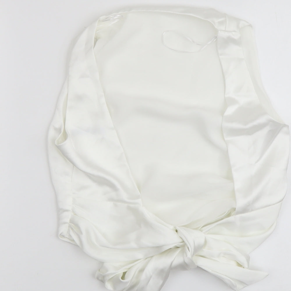 Zara Womens White Polyester Cropped Tank Size M Round Neck - Open Back