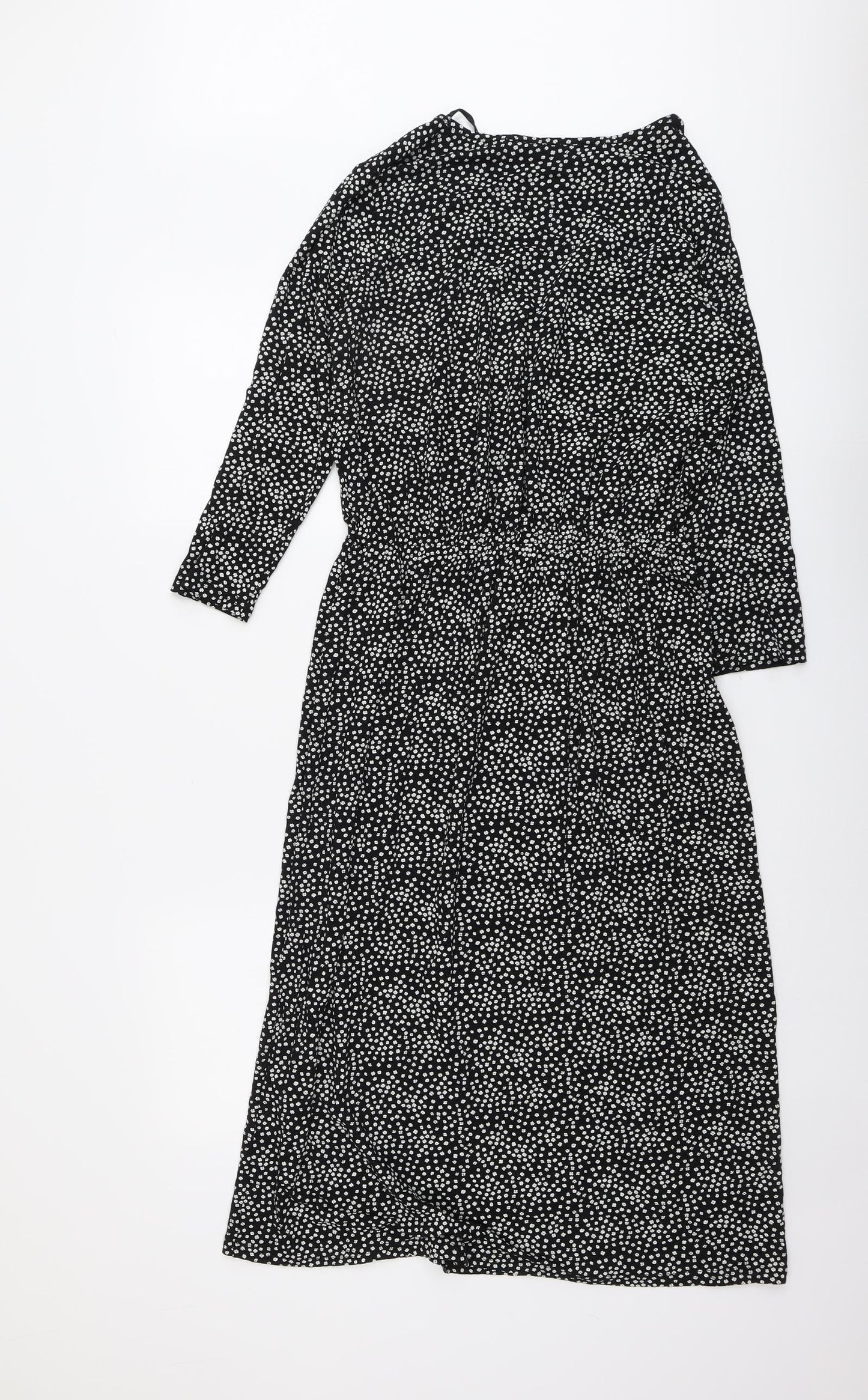 Peacocks Womens Black Floral Viscose Trapeze & Swing Size 12 V-Neck Pullover