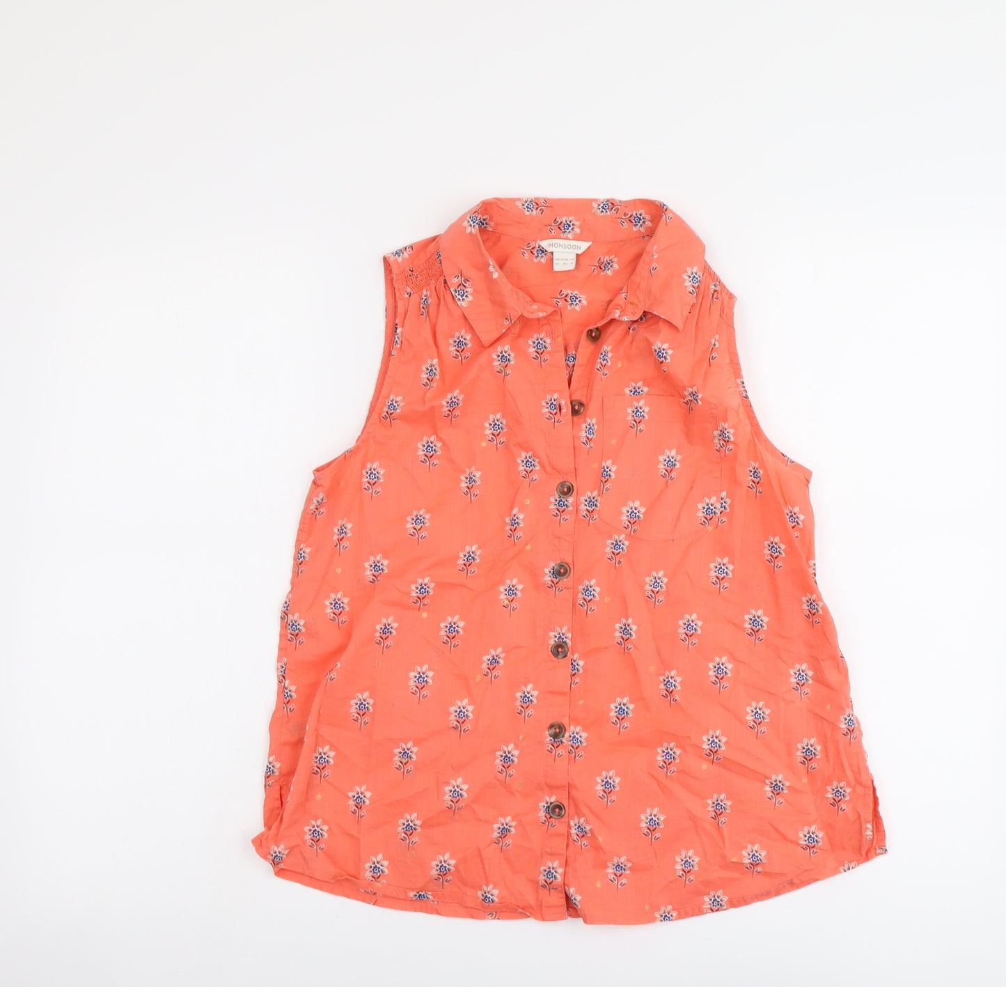 Monsoon Womens Orange Geometric Cotton Basic Tank Size 12 Collared