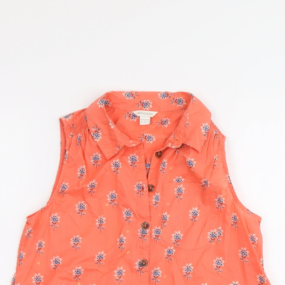 Monsoon Womens Orange Geometric Cotton Basic Tank Size 12 Collared