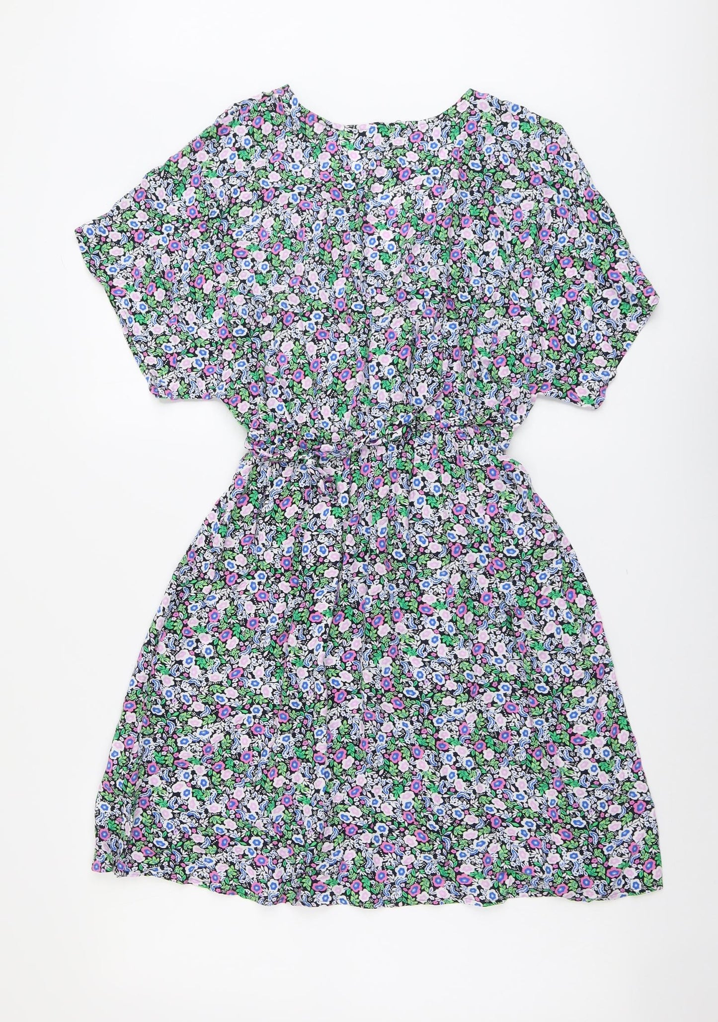 Marks and Spencer Womens Multicoloured Floral Viscose Fit & Flare Size 8 V-Neck Pullover - Side Tie Detail