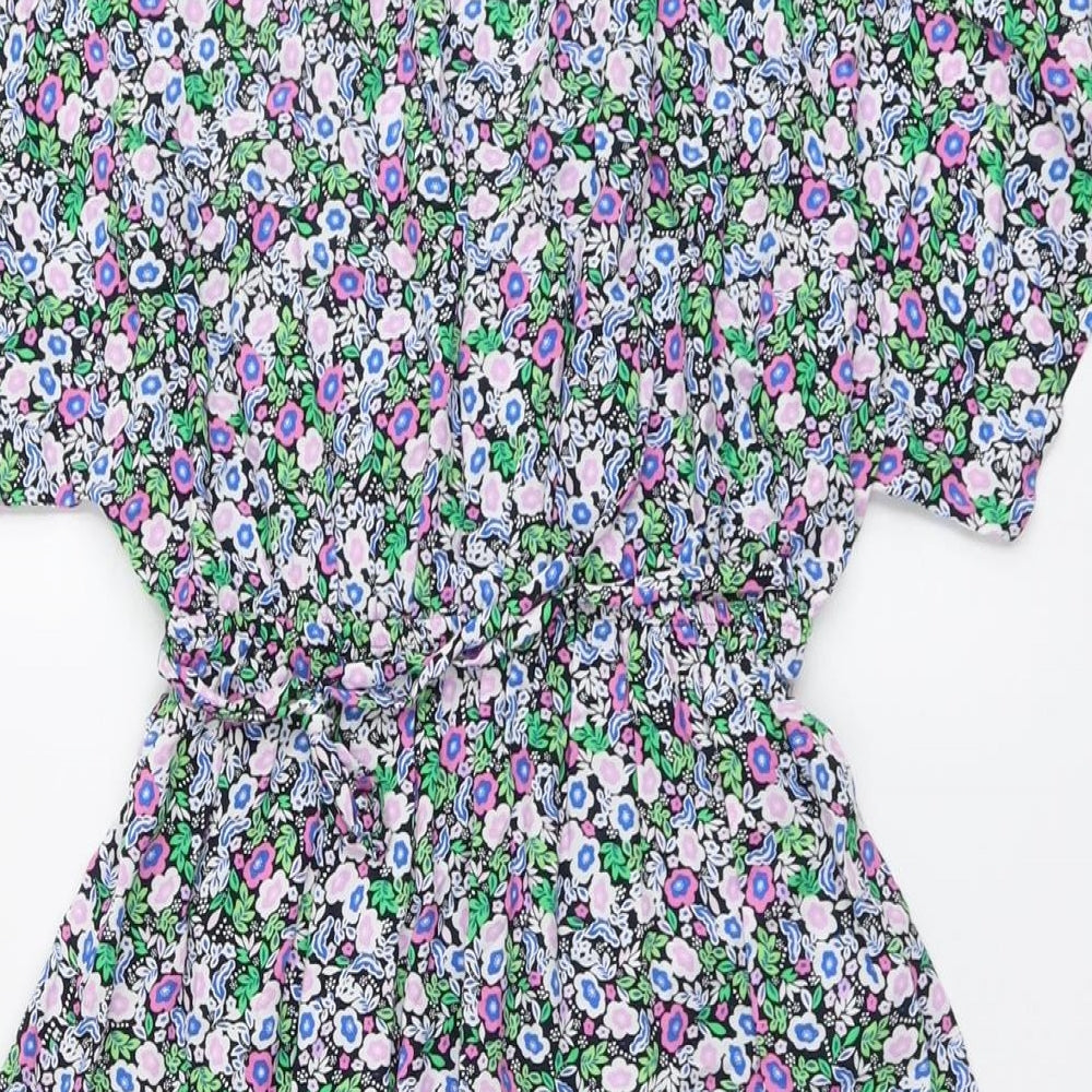 Marks and Spencer Womens Multicoloured Floral Viscose Fit & Flare Size 8 V-Neck Pullover - Side Tie Detail