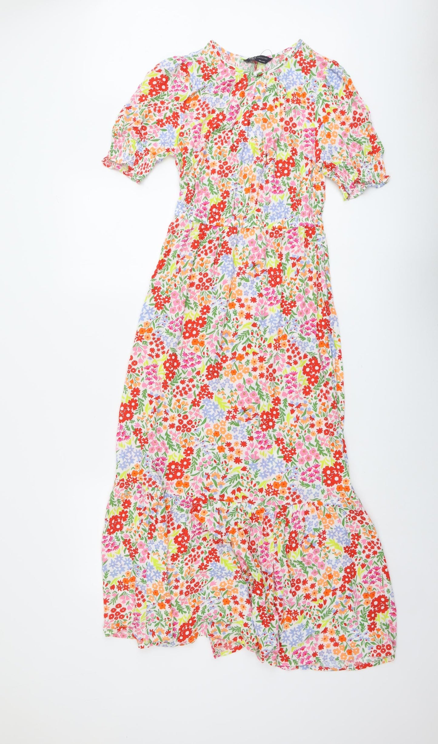 Marks and Spencer Womens Multicoloured Floral Viscose A-Line Size 8 Scoop Neck Button
