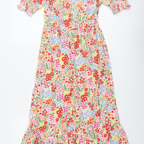 Marks and Spencer Womens Multicoloured Floral Viscose A-Line Size 8 Scoop Neck Button