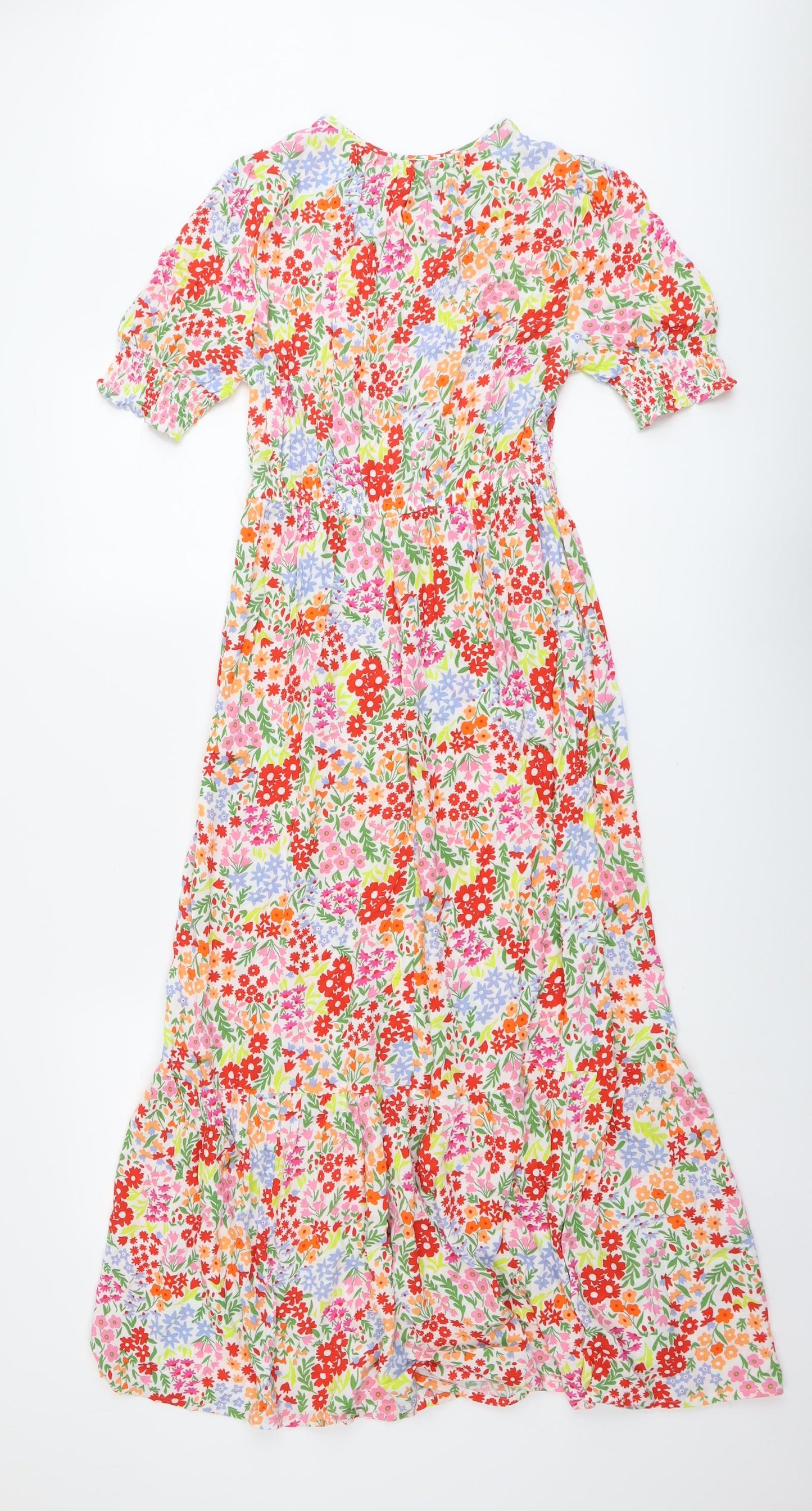 Marks and Spencer Womens Multicoloured Floral Viscose A-Line Size 8 Scoop Neck Button