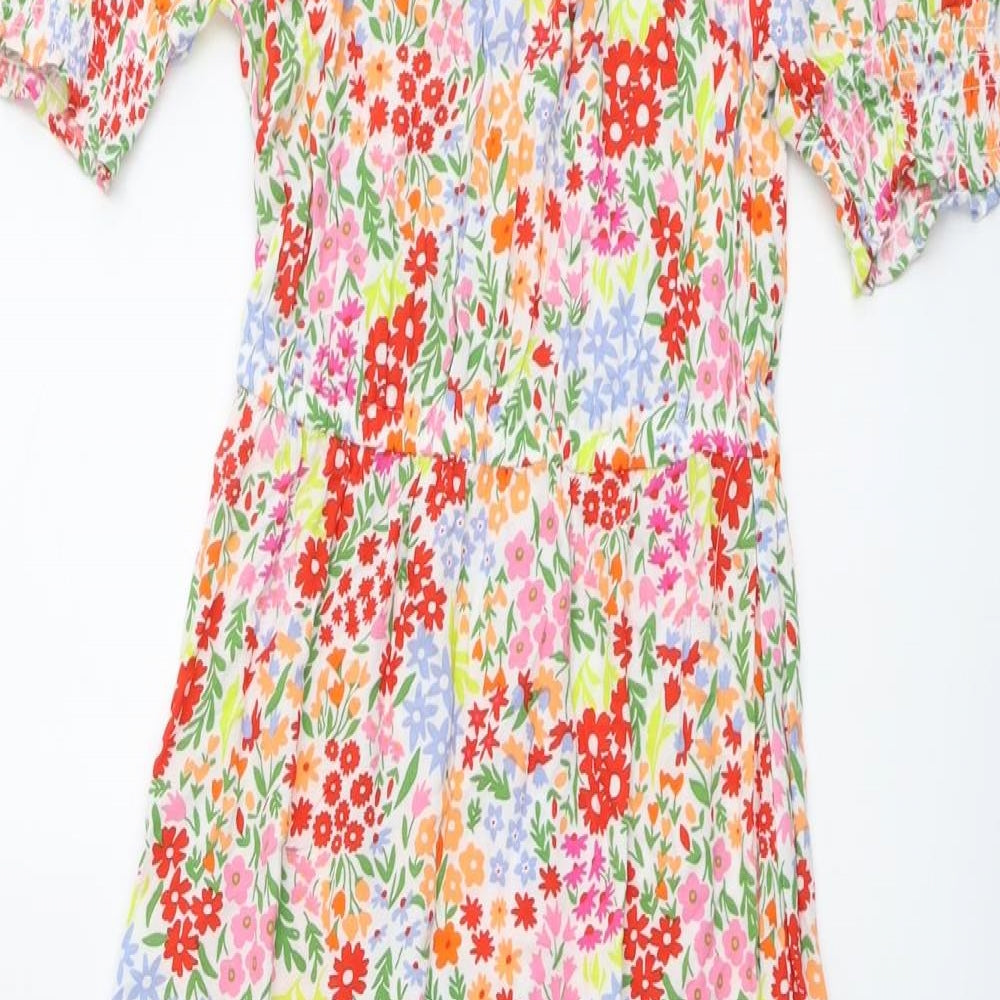 Marks and Spencer Womens Multicoloured Floral Viscose A-Line Size 8 Scoop Neck Button