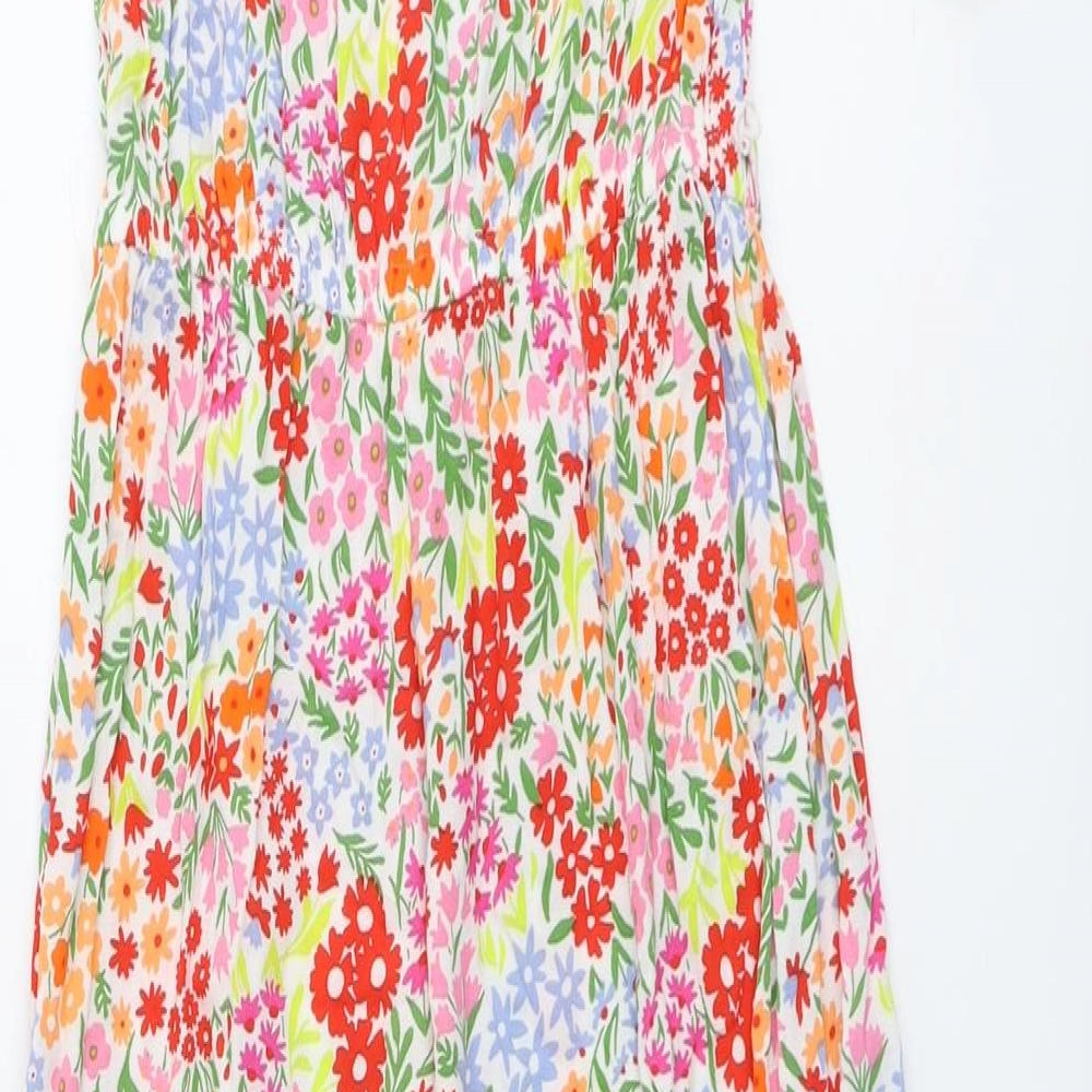 Marks and Spencer Womens Multicoloured Floral Viscose A-Line Size 8 Scoop Neck Button