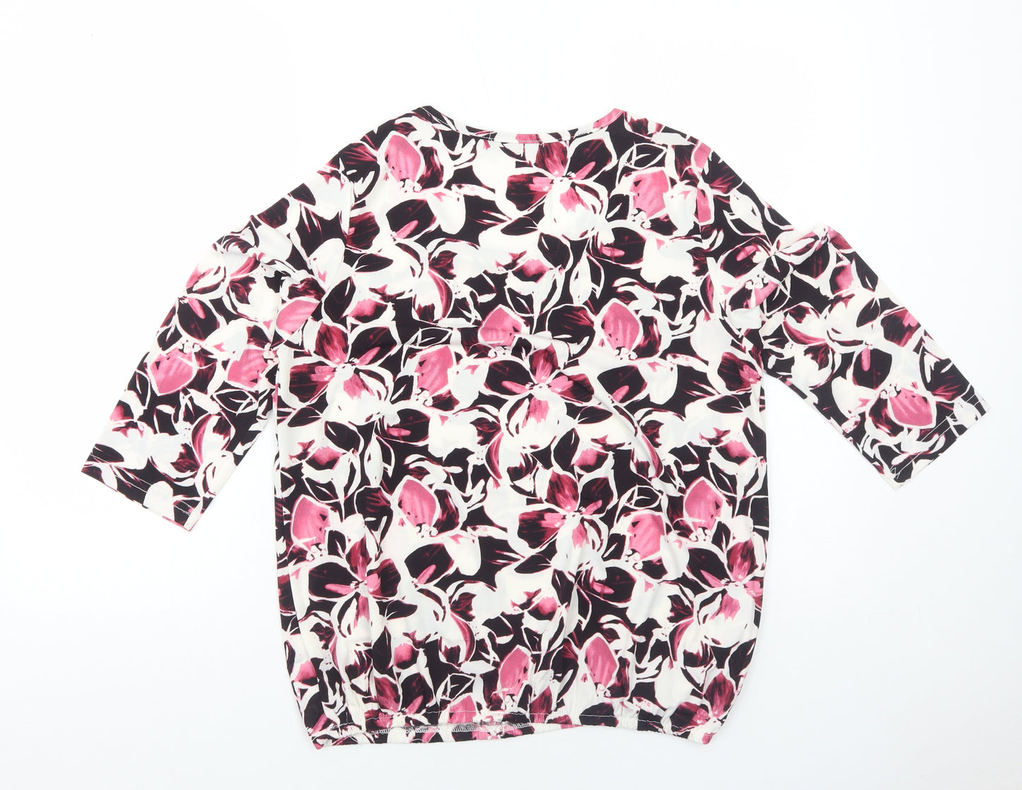 Just Elegance Womens Pink Floral Polyester Basic Blouse Size 12 Scoop Neck