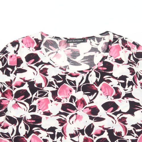 Just Elegance Womens Pink Floral Polyester Basic Blouse Size 12 Scoop Neck