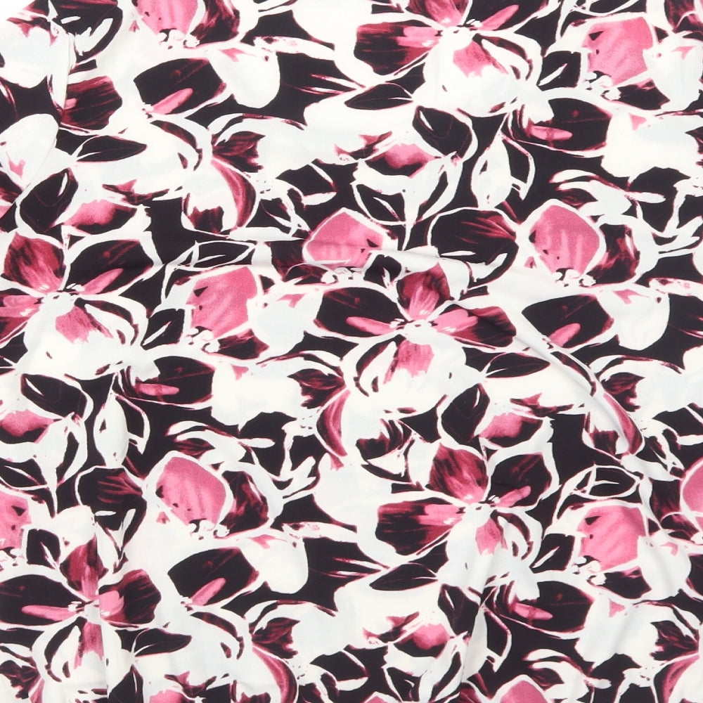 Just Elegance Womens Pink Floral Polyester Basic Blouse Size 12 Scoop Neck