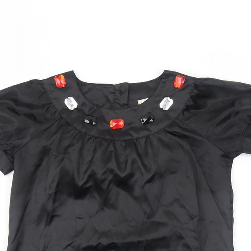 CQ Womens Black Polyester Basic T-Shirt Size S Scoop Neck
