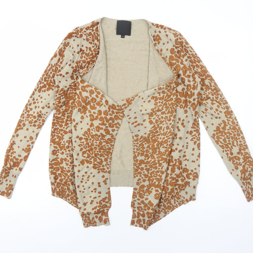 In Wear Womens Beige V-Neck Animal Print Viscose Cardigan Jumper Size XS - Leopard Pattern