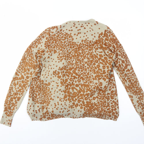 In Wear Womens Beige V-Neck Animal Print Viscose Cardigan Jumper Size XS - Leopard Pattern