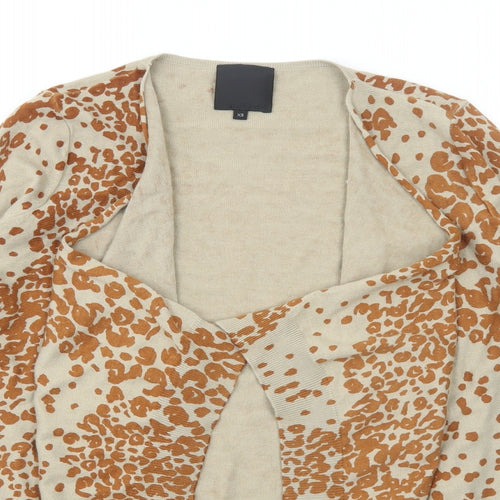 In Wear Womens Beige V-Neck Animal Print Viscose Cardigan Jumper Size XS - Leopard Pattern