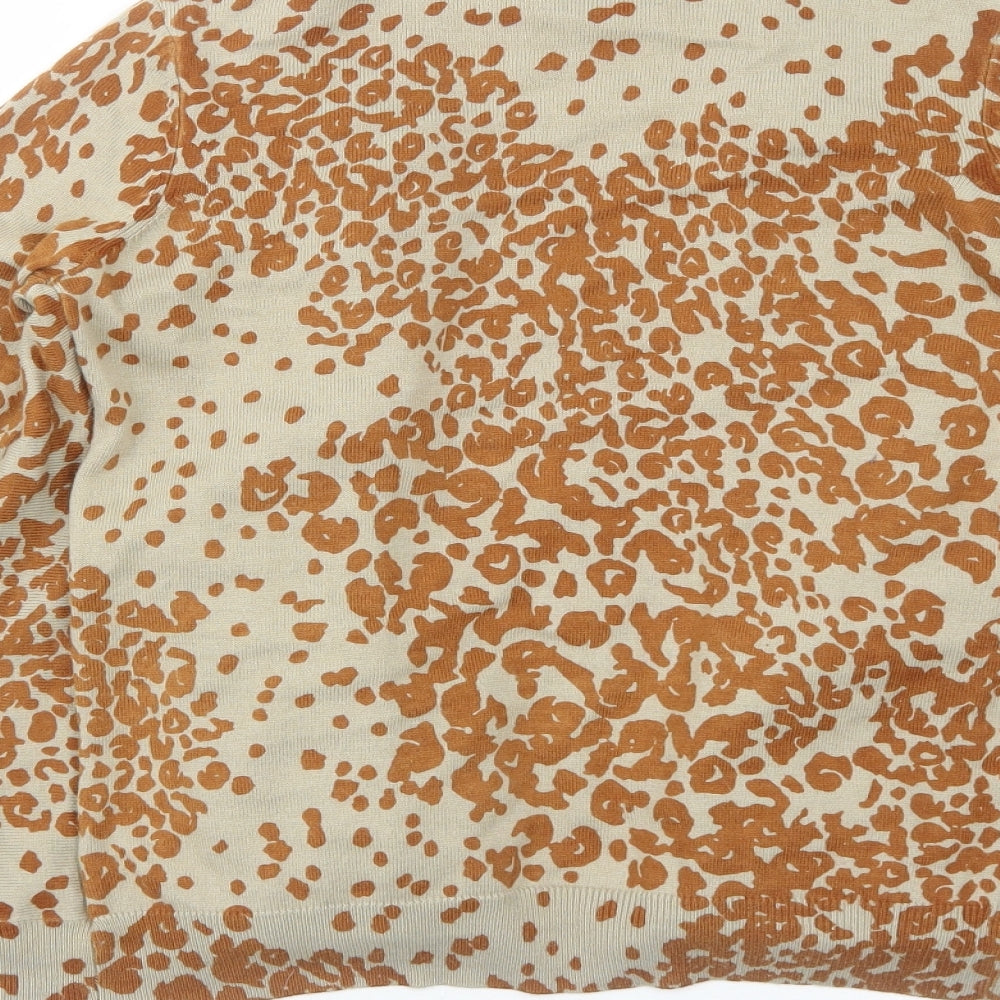 In Wear Womens Beige V-Neck Animal Print Viscose Cardigan Jumper Size XS - Leopard Pattern