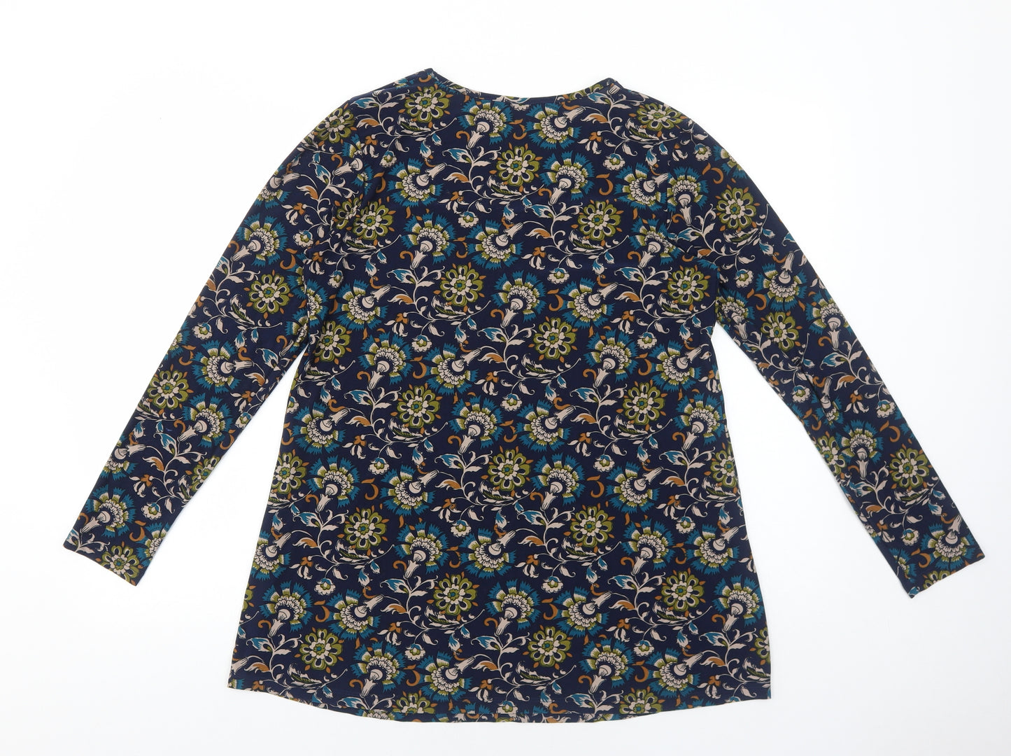 Kim & Co Womens Blue Floral Polyester Tunic Blouse Size M Scoop Neck