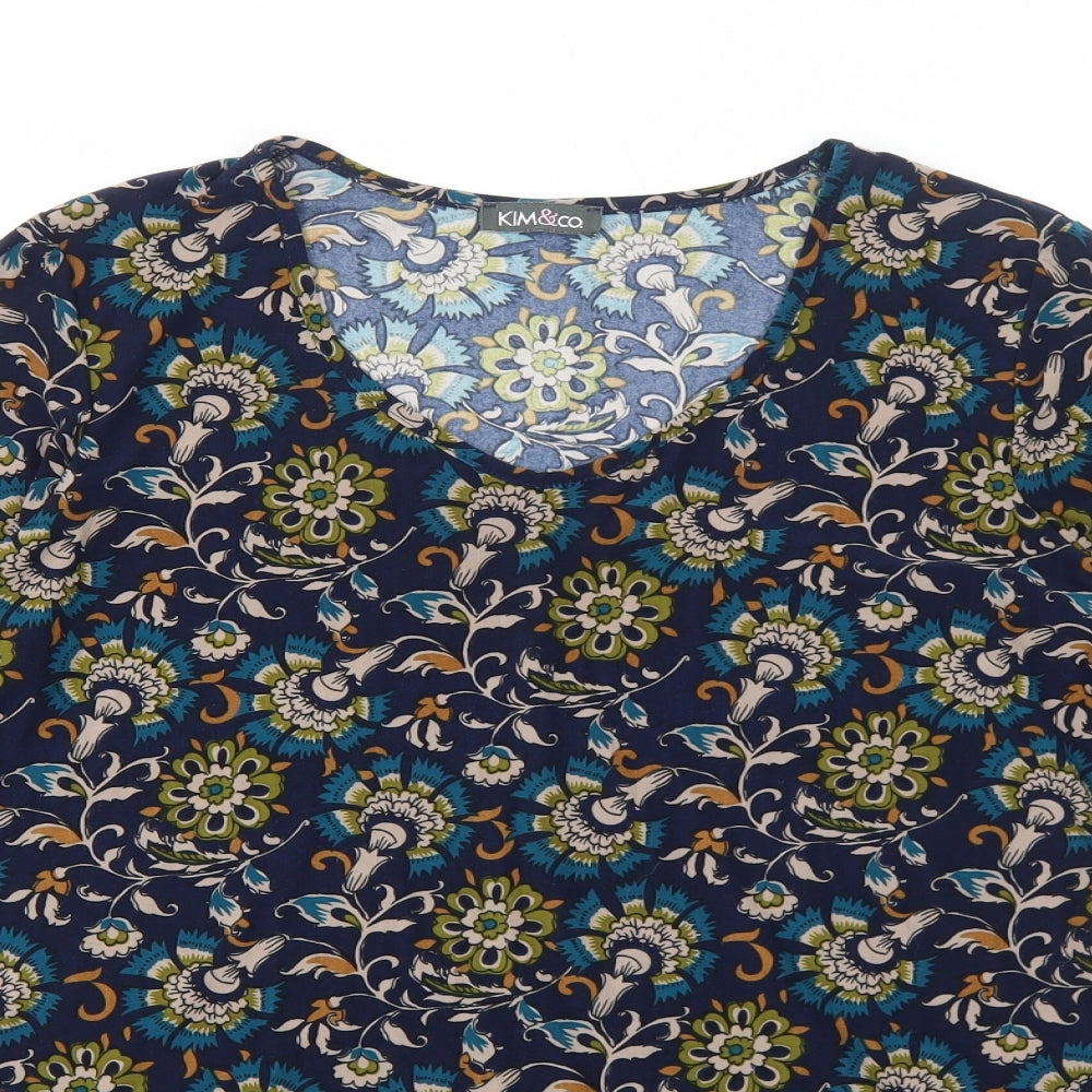 Kim & Co Womens Blue Floral Polyester Tunic Blouse Size M Scoop Neck