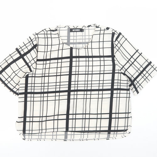 Missguided Womens White Plaid Polyester Basic T-Shirt Size 8 Scoop Neck