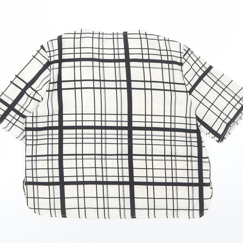 Missguided Womens White Plaid Polyester Basic T-Shirt Size 8 Scoop Neck