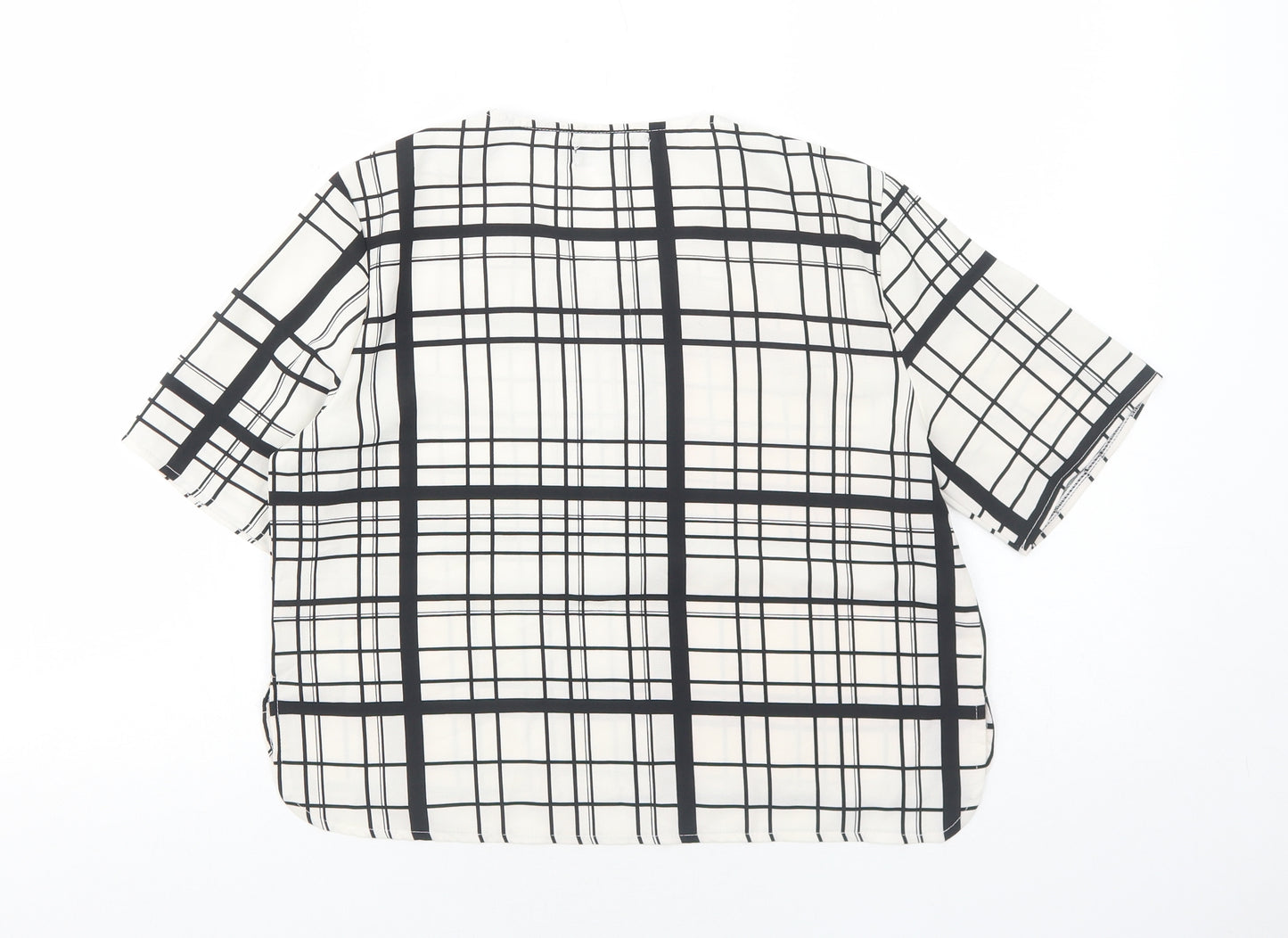 Missguided Womens White Plaid Polyester Basic T-Shirt Size 8 Scoop Neck