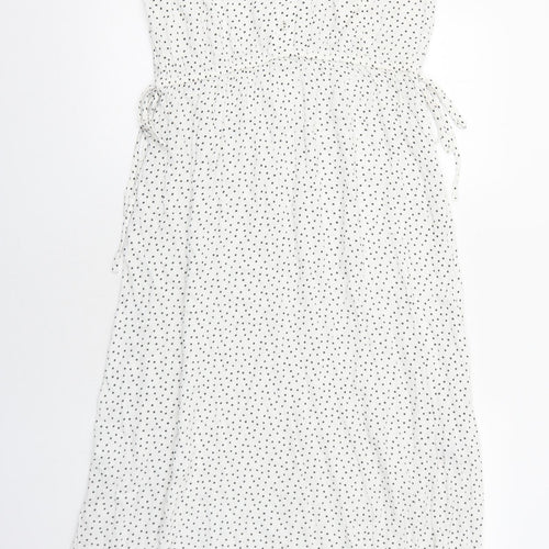 NEXT Womens White Polka Dot Viscose Maxi Size 14 V-Neck Pullover