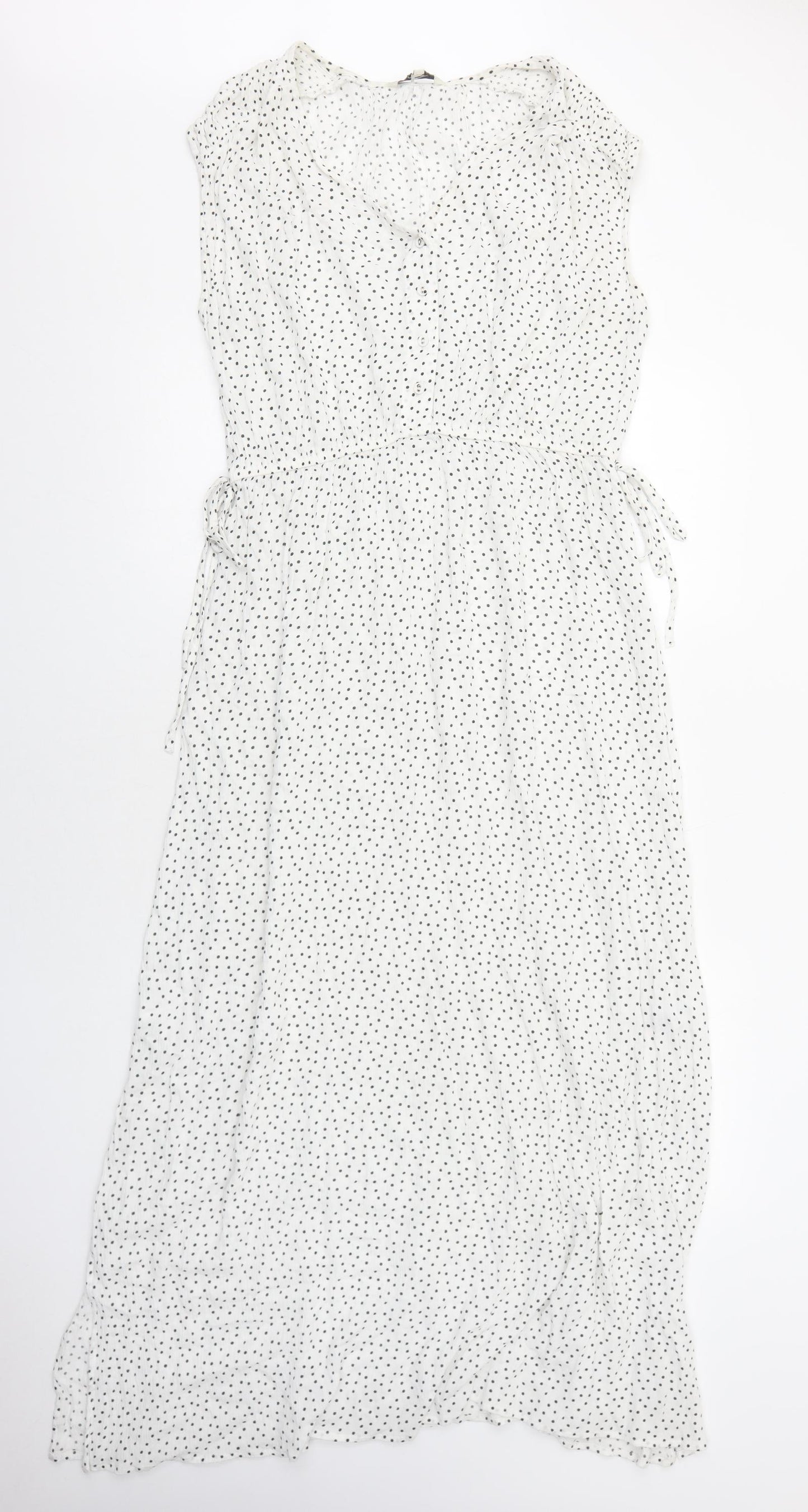NEXT Womens White Polka Dot Viscose Maxi Size 14 V-Neck Pullover