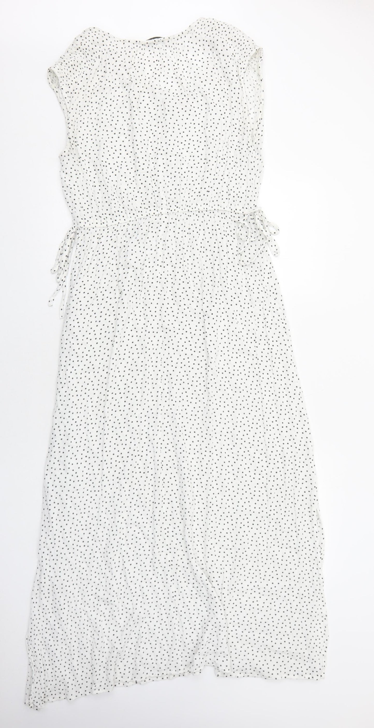 NEXT Womens White Polka Dot Viscose Maxi Size 14 V-Neck Pullover