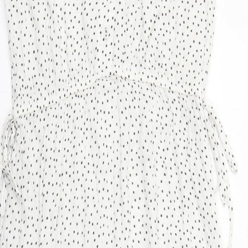 NEXT Womens White Polka Dot Viscose Maxi Size 14 V-Neck Pullover