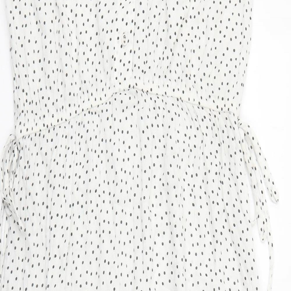 NEXT Womens White Polka Dot Viscose Maxi Size 14 V-Neck Pullover