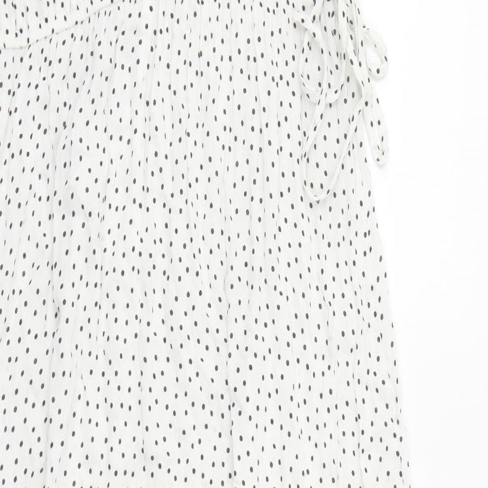 NEXT Womens White Polka Dot Viscose Maxi Size 14 V-Neck Pullover
