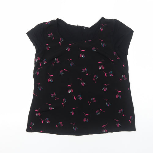 Preworn Womens Black Geometric Polyester Basic T-Shirt Size S Scoop Neck